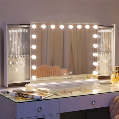 VANITII GLOBAL Hollywood Make-up Spiegel Met Verlichting Bluetooth Wit 80 x 60 cm
