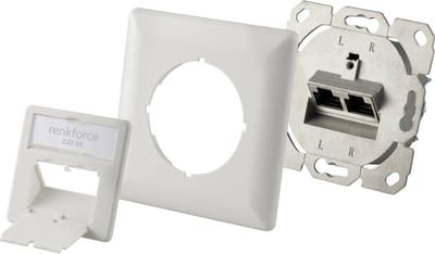 Renkforce Netwerkdoos Inbouw (in muur) Inzet met centraalstuk en frame CAT 6A 2 poorten Wit