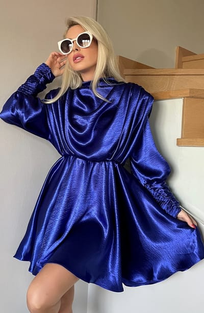 Jurk/met schoudervulling/blauw/SIRMAZA