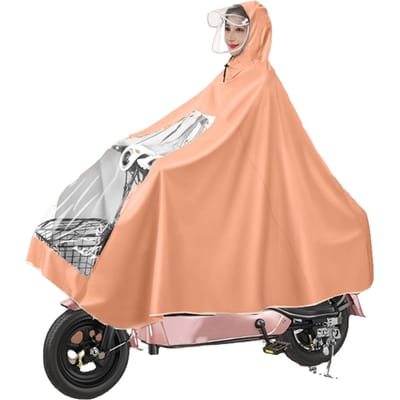 Elektrische Motorfiets Regenponcho Verlengd Volledig Lichaam met Helm Regenstormbestendig voor Scootmobiel XXXL oranje