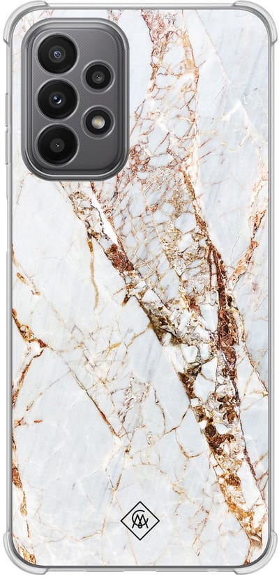 Casimoda® hoesje - Geschikt voor Samsung Galaxy A23 - Marmer Goud - Shockproof case - Extra sterk - Siliconen/TPU - Goudkleurig, Transparant