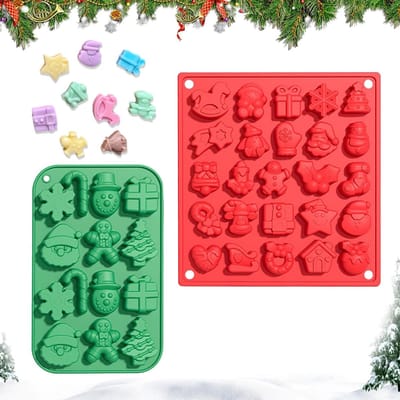 2 Stuks Silicone Mallen voor Kerst Chocolade, 37 Cavity Vormen van Kerstman, Sneeuwman en Kerstboom voor Bakken, Snoep, Taartdecoratie en Jelly DIY