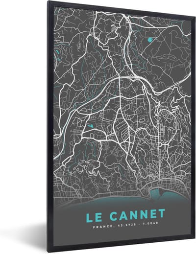 Fotolijst incl. Poster - Le Cannet - Frankrijk - Plattegrond - Stadskaart - Kaart - 40x60 cm - Posterlijst