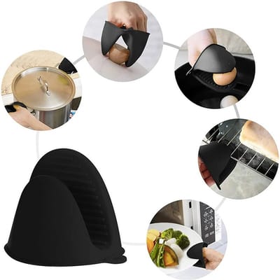 Waledano® Antislip Siliconen Handschoenen - Hittebestendige Pannenlappen - Siliconen Ovenwanten - Bakhouder - Warmtebestendig - Zwart