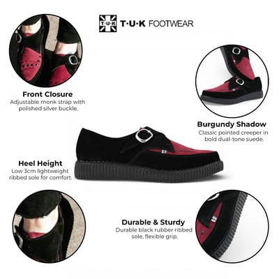 T.U.K. - Rockabilly Creepers - Pointed Creeper Buckle - EU41 tot EU46 - voor Mannen - zwart-bordeaux