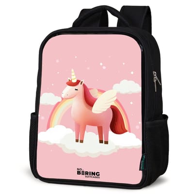 NoBoringSuitcases.com® - Rugzak zwart meisjes - Schooltas meisje - NoBoringSuitcases.com® - Rugzak zwart - Schooltas jongen & meisje - Eenhoorn - Vleugels - Roze - Regenboog - Rugtas voor school - Boekentas kind - Schoolrugzak - Kinderrugzak