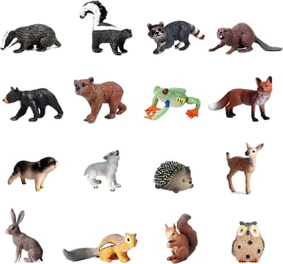 Set van 16 realistische dierenfiguren voor speelplezier in het bos en op safari, miniaturen van bosdieren en wilde dieren