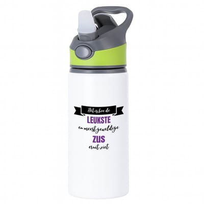 Hacebo® - Leukste zus eruit ziet waterfles met rietje groen - Zus - beste zus - verjaardagscadeau - cadeau voor zus - gift - kado - water fles - 650ML