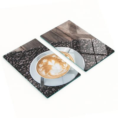 Glazen serveerplanken voor in de keuken met afbeelding van een koffiekopje, 2x30x52 cm