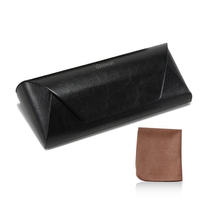 Gloovon® Driehoekige Brillenkoker - Magnetische Sluiting - Zwart PU-leer - Voor Zonnebril & Leesbril - Inclusief Poetsdoekje