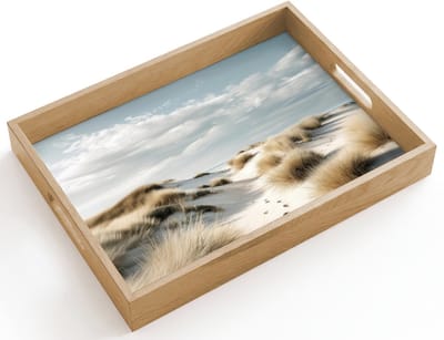 Dienblad hout 40x30 cm - Schootdienblad - Duinen - Gras - Sporen - Wolken - Borrelplank rechthoek - Plateau dienbladen