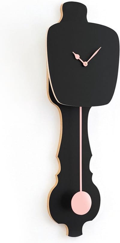 KLOQ - Wandklok met Pendule - Batterijen Inbegrepen - Wanddecoratie - Quartz Beweging - Niet-Tikkend Batterij Aangedreven - Satijn Zwart en Perzik Pastel - Small