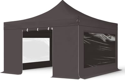 4x4 m Easy Up partytent Vouwpaviljoen met zijwanden (2 panorama), PROFESSIONAL alu 40mm, donkergrijs