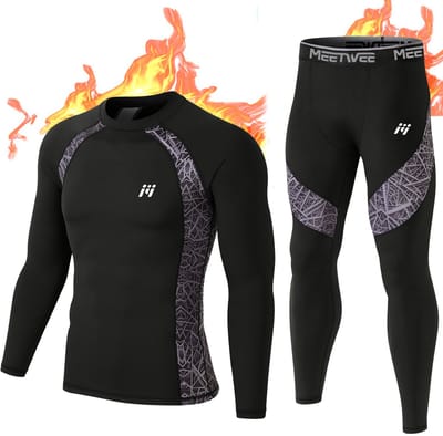 METHOO Thermo-ondergoed Heren Set - Heren Thermokleding : Ademend en Comfortabel Basislaag voor Voetbal, Tennis, Skiën, Hardlopen en Outdooractiviteiten -Camo-XXL