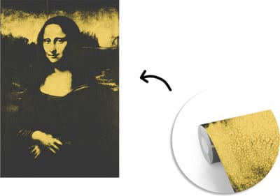 Behang - Fotobehang Mona Lisa - Leonardo da Vinci - Geel - Zwart - Breedte 150 cm x hoogte 220 cm