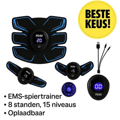 EMS Buikspieren Trainer Elektrisch - AB trainer - Afslankband - Spierstimulator - Sixpack Buiktrainer - Buikspiertrainer - USB Oplaadbaar - Zwart/Blauw-Cadeau