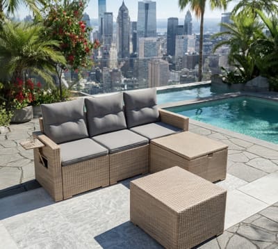 Luxe Rotan Tuinlounge Set met - Set Opbergruimte – XXL 8-delige - Medahomestore