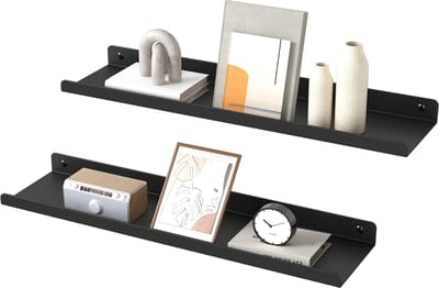 SONGMICS - Wandplank - Metalen Wandplanken Set van 2 - Industrieel Design - Voor Slaapkamer Keuken Badkamer Woonkamer