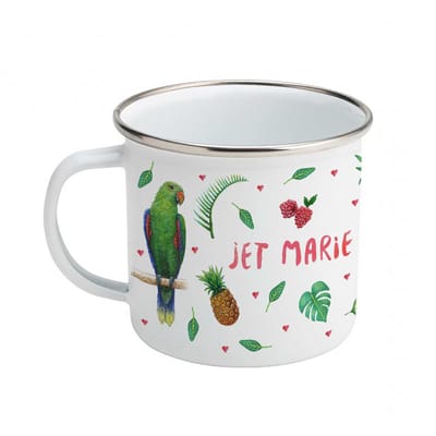 Emaille beker met naam - Gepersonaliseerde drinkbeker - kraamcadeau - Dieren in aquarel - Aapje - Papegaaien