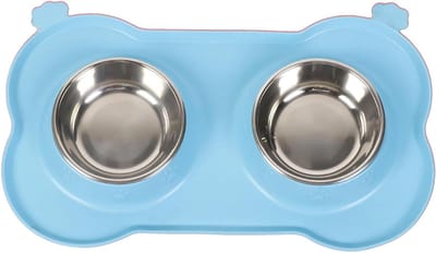 Honden Eten Bakken - Voederbak Dubbel - Morsvrij Eten - Afneembaar Ontwerp - 35x19cm - Blauw