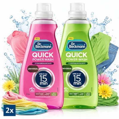 Voordeelverpakking Dr. Beckmann Quick Power Wash – Universal Anti-Grauw + Colour Protect – 4 × 800 ml – Snelle & Krachtige Reiniging voor Alle Was