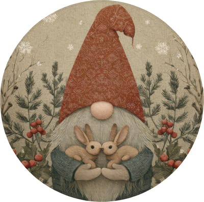 Badmat rond 70x70 cm - Antislip - Kerstgnome - Konijntjes - Kleurrijk - Badmatten voor badkamer - Badkamermat - Douchemat - Ronde badkamer mat