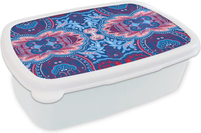 Broodtrommel Wit - Lunchbox - Brooddoos - Patronen - Bloem - Natuur - 18x12x6 cm - Volwassenen