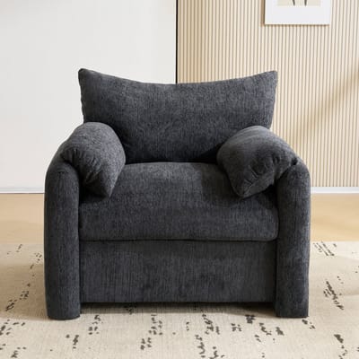 Extra grote chenille fauteuil - voor woonkamer en slaapkamer - 1-persoons, zitbreedte 96 cm - olijfgroen, beige, grijs - hoogelastisch schuim - massief houten en ijzeren frame tot 150 kg