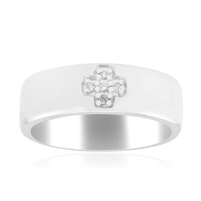 Cavill - Zilveren Ring - 925 Sterling Zilver Gerhodineerd - 5x I1 G Diamanten 0 028 ct - Ronde Briljant Pave Zetting - Elegant & Duurzaam 19x19 mm