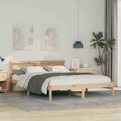 vidaXL - Bedframe - met - hoofdeinde - Bruin - 160 - x - 200 - cm - Massief - grenenhout