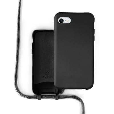 Coverzs Silicone case met koord - Telefoonhoesje met koord - Backcover hoesje met koord - touwtje - geschikt voor Apple iPhone SE 2022 - zwart
