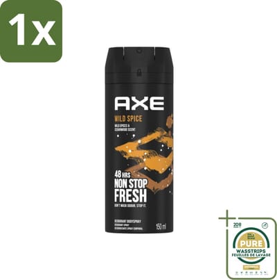 1 x Axe - Deodorant Bodyspray - 48hrs Non Stop Fresh - Wild Spice - Wild Spices & Cedarwood - 150 ml- Axe Wild Spice - Deodorant Bodyspray - 48 Uur Fris - Anti-geur - Cederhout Geur