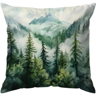 Décoration d'intérieur Housse de coussin à motif de forêt brumeuse et de montagne Housse de coussin à motif Adaptée pour canapé, chambre, voiture Housse de coussin 50x50cm