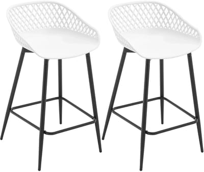 RosaBloom Barkrukken Set van 2 - Toonbankkrukken - Barstoelen met Mesh Rugleuning en Voetsteun - Design Stoel voor Keukeneiland, Tuin & Bistro - Wit