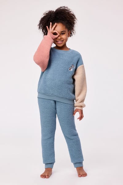 Woody pyjama meisjes - haas - blauw - 232-10-PYM-M/177 - maat 128
