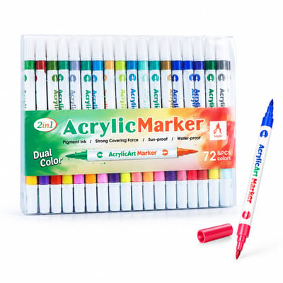 Acrylstiften - 72 kleuren - dubbele punten met twee kleuren - zachte punt - PET-verpakking