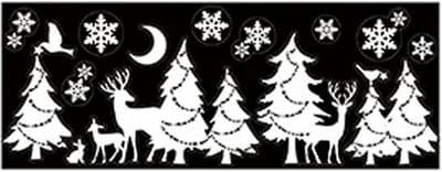 Anna's Collection Kerst raamstickers Bomen met maan - vel van 34 x 28 cm - raamdecoratie - raamversiering