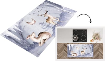Keukenloper - Loper keuken - Winter - Hert - Vogel - 120x60 cm - Keukenloper vinyl