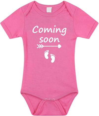 Rompertje met leuke tekst Coming Soon | zwangerschapsaankondiging opa oma | kraamcadeau | Roze | maat 56