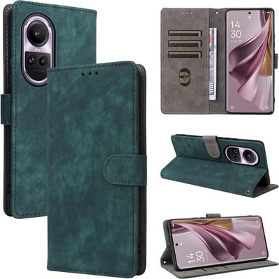 Geschikt voor Oppo Reno 10 / 10 Pro - Magnetisch - Schokabsorberend - Book Case Hoesje - Groen
