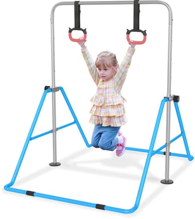 NAIZY Rekstok, gymnastiekrek, indoor gymnastiektoestel voor thuis, in hoogte verstelbaar met 2 gymnastiekringen, opvouwbare rekstoksysteem voor gymnastiek, gymnastiektraining, Blauw