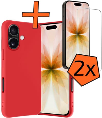 Hoes - Met 2x Screenprotector - Geschikt voor Apple iPhone 17 - Sterk & Shockproof - Back Cover - Siliconen Case - Telefoon Hoes - Rood