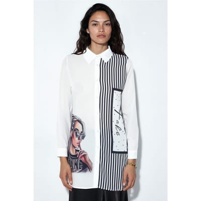 Dames Lange Gestreepte Poplin Shirt