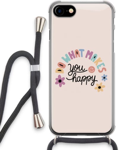 Case Company® - Hoesje met koord geschikt voor iPhone SE 2020 hoesje met Koord - Happy days - Telefoonhoesje met Zwart Koord - Bescherming aan alle Kanten en Over de Schermrand