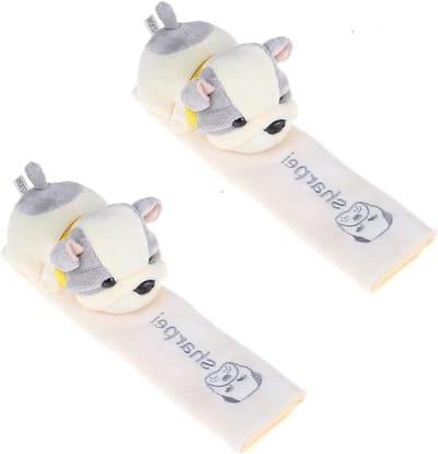 Gordelhoezen Set - Schouderbeschermers - Comfortabeler Rijden - Zacht Cartoon Design - 22.5x6.5 cm - Grijs Hondje