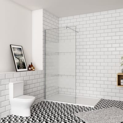 Inloopdouche-douchewand-walk in 6mm NANO EasyClean veiligheidsglas，120x190cm+F-Form:90cm Stabilisatiestang,glanzend chroom profiel