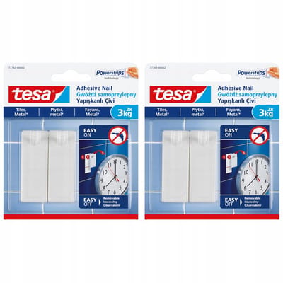 Tesa - Zelfklevende Spijker voor Tegels en Metaal - 3kg x 2 - Powerstrips - Herbruikbaar