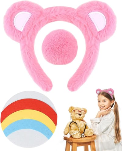 Dames Berenkostuum met Accessoires voor Carnaval, Halloween en Verkleedpartijen - Inclusief Berenoren, Staart en Stickers (Roze)