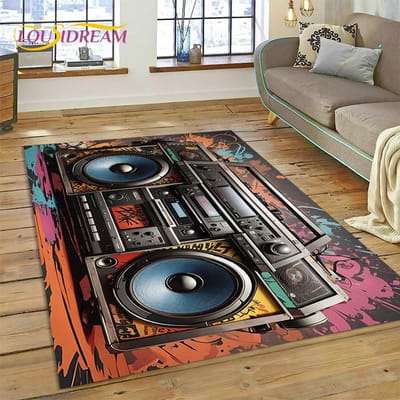 3D Muziek Cassette Tape Retro Recorder CD Instrument Tapijt Tapijt voor Slaapkamer Woonkamer Thuis Bank Decoratie, Kinder Decor Vloermat 40x60cm( 15x23in )