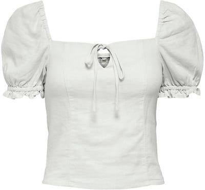 Only Caro Puff Linen Blend Blouse Met Korte Mouwen Wit M Vrouw
